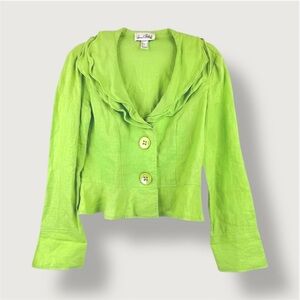 Vintage | Joseph Ribkoff | 6 | Ruffled Collar Blazer | Green | Y2K | Feminine